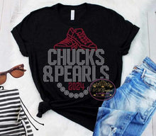 Load image into Gallery viewer, Chucks &amp; Pearls 2024 Rhinestone Election T-Shirts
