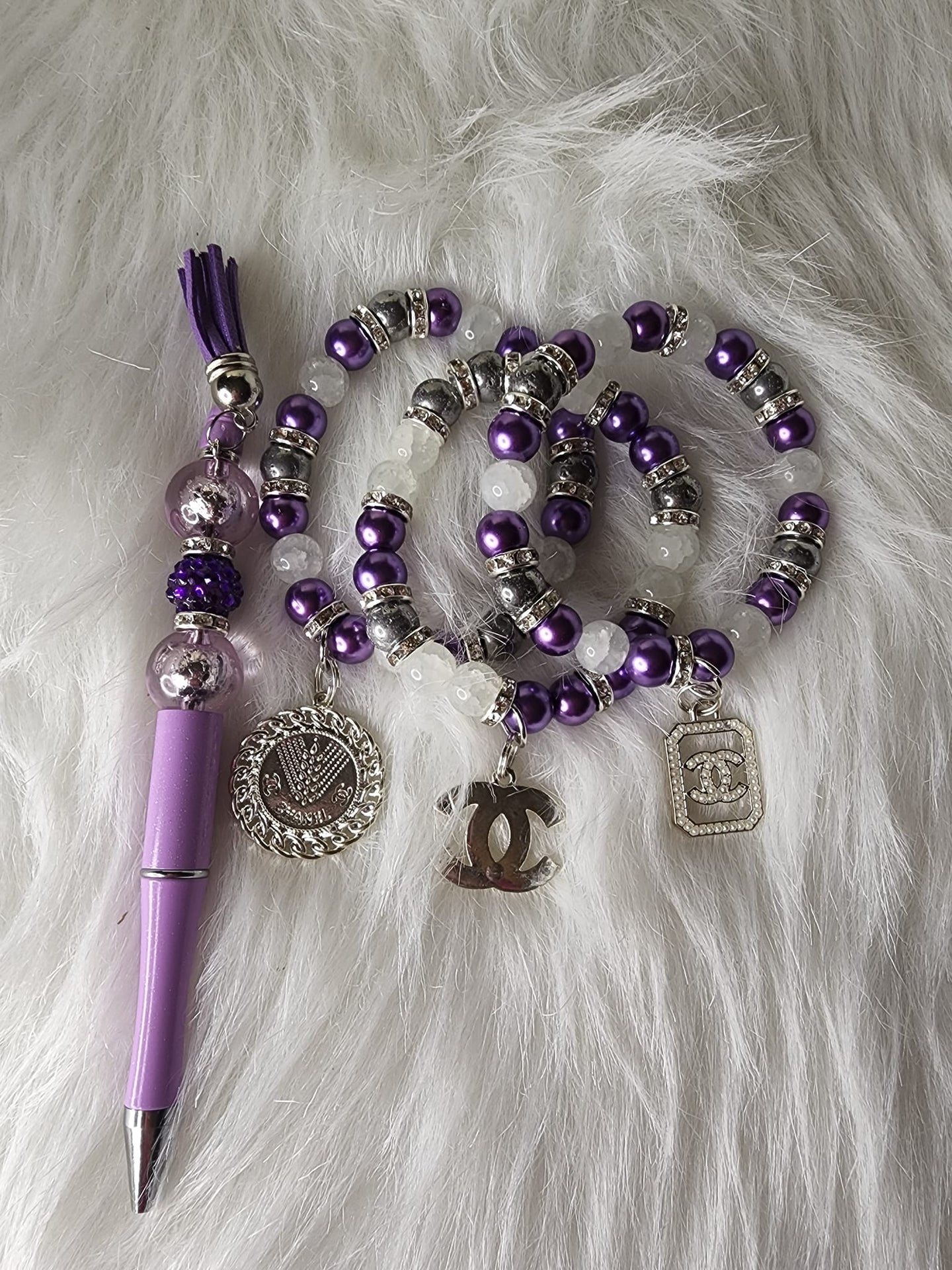 Lavender Charm Bracelet & Pen Set